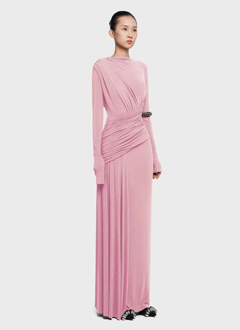 Elegant Pleated Long Sleeve High Waist Slimming Party Dresses