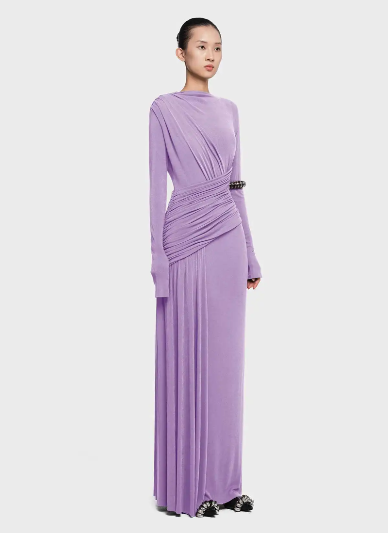 Elegant Pleated Long Sleeve High Waist Slimming Party Dresses