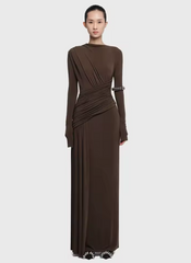 Elegant Pleated Long Sleeve High Waist Slimming Party Dresses