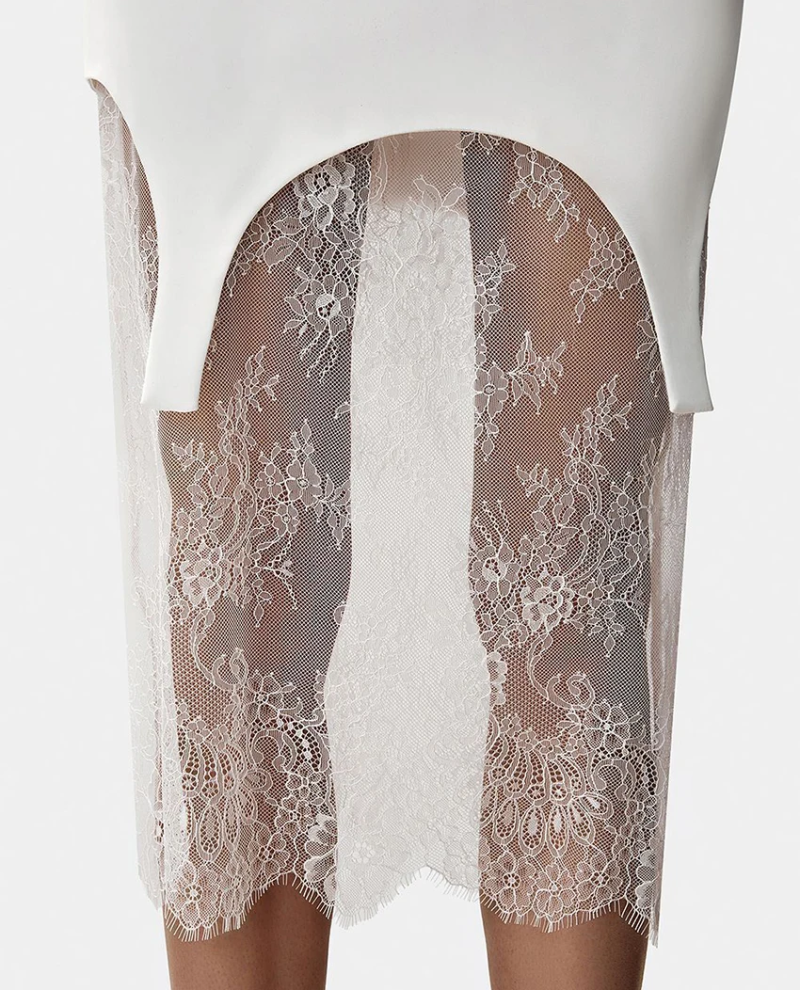 Elegant Slim Long Sleeve Dress With Lace High Waist Midi Skirt 2 Piece Set