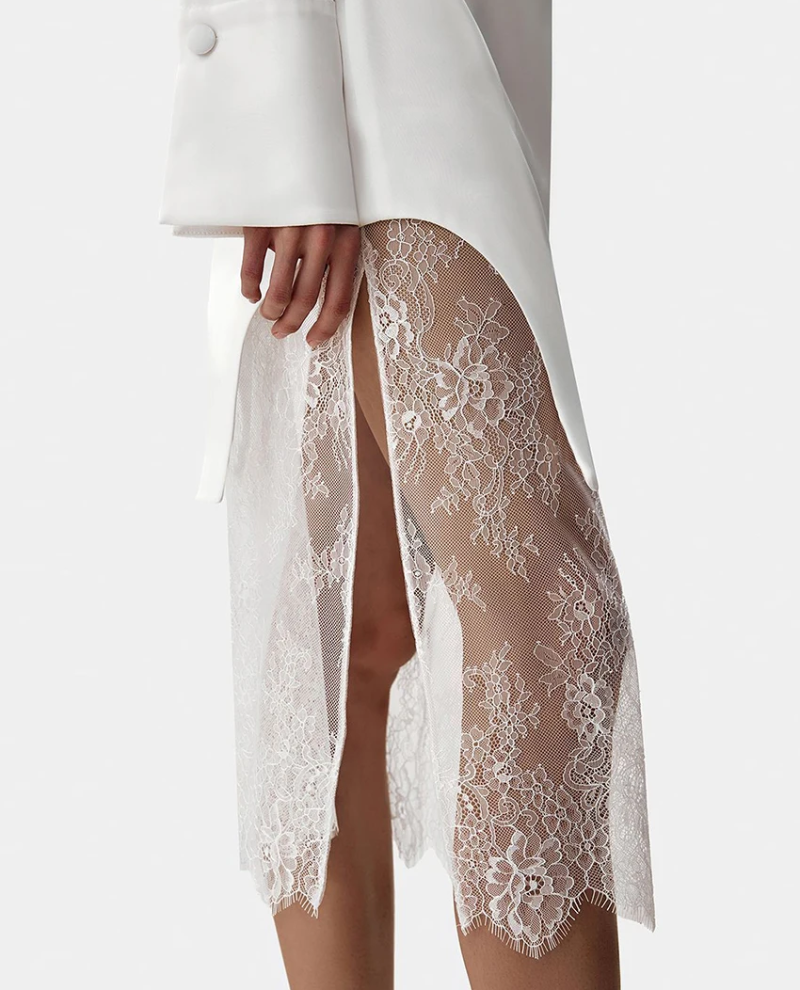 Elegant Slim Long Sleeve Dress With Lace High Waist Midi Skirt 2 Piece Set