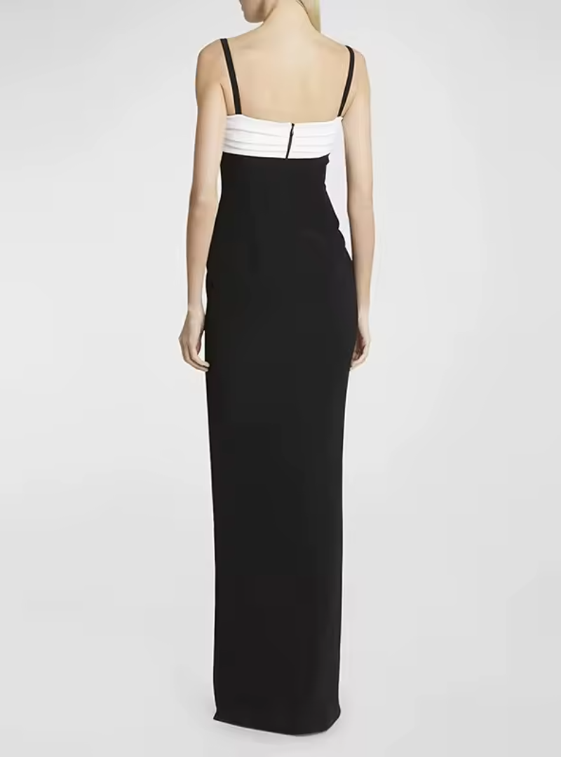 Elegant Sling Dress Color Blocked Suspender Slit Floor Length Dresses