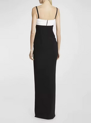 Elegant Sling Dress Color Blocked Suspender Slit Floor Length Dresses