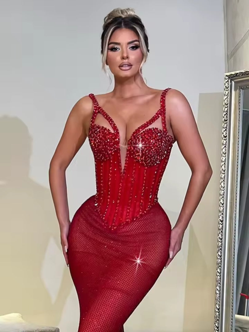 Elegant Sparkling Mermaid Sequins Strappy Sleeveless Maxi Dress Gown