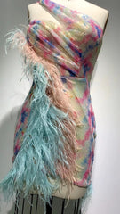 Elegant Feather Sequins Bandage Slim Tight Mini Dress