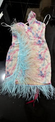 Elegant Feather Sequins Bandage Slim Tight Mini Dress