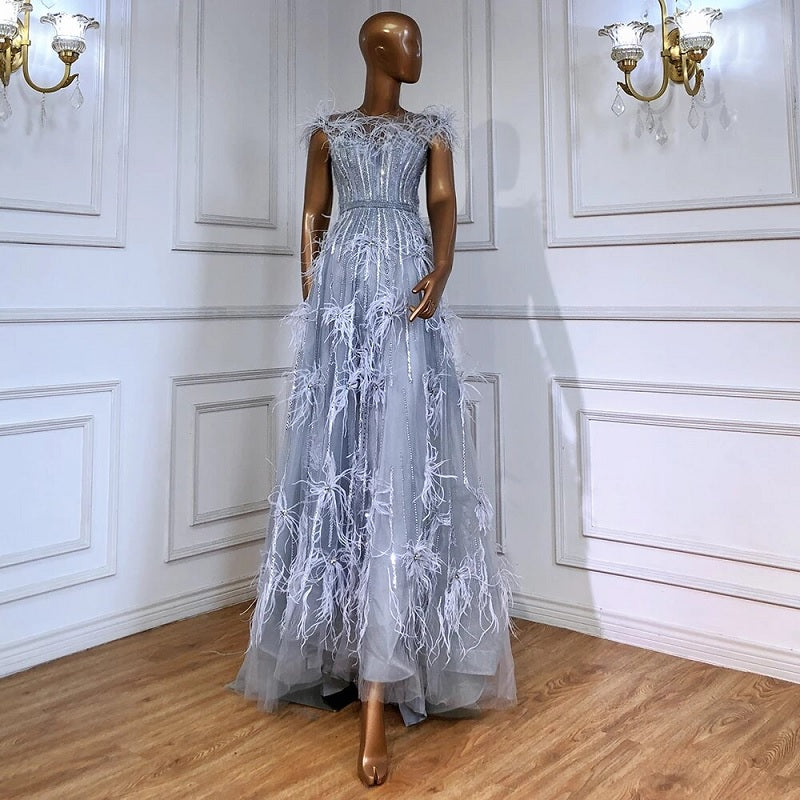 Elegant Feathers Beading A-Line Evening Dresses