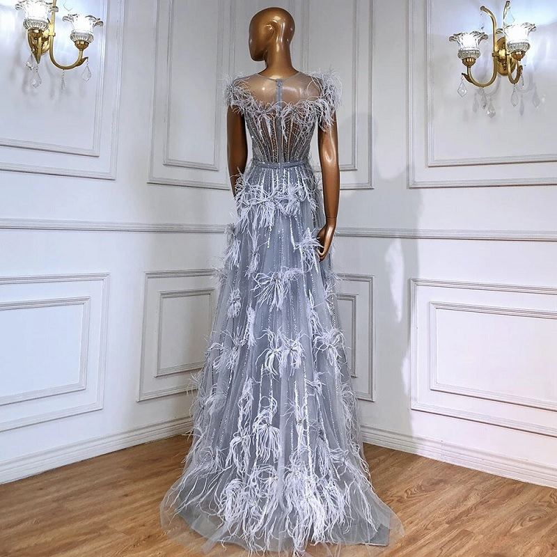 Elegant Feathers Beading A-Line Evening Dresses