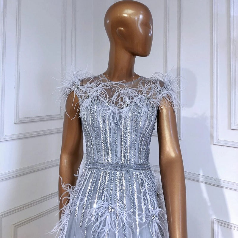 Elegant Feathers Beading A-Line Evening Dresses