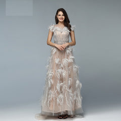 Elegant Feathers Beading A-Line Evening Dresses