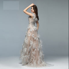 Elegant Feathers Beading A-Line Evening Dresses