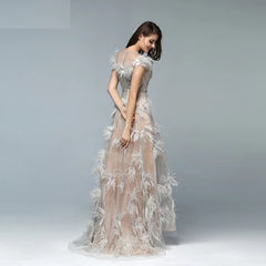 Elegant Feathers Beading A-Line Evening Dresses