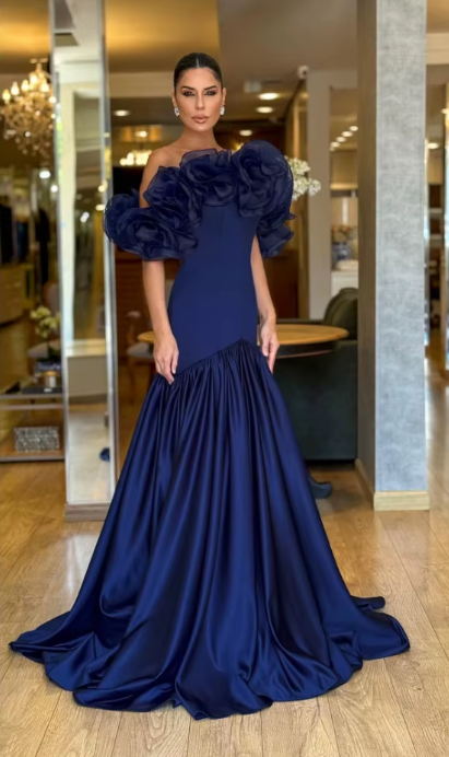 Elegant Floor-Length Backless Chiffon One Shoulder Flower Prom Dresses