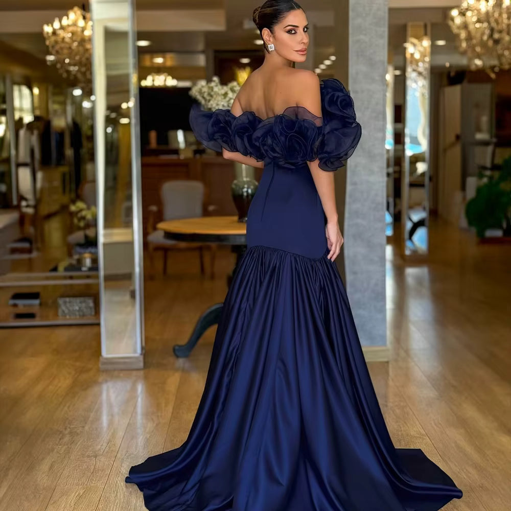 Elegant Floor-Length Backless Chiffon One Shoulder Flower Prom Dresses