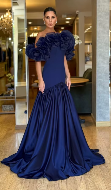 Elegant Floor-Length Backless Chiffon One Shoulder Flower Prom Dresses
