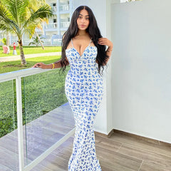 Elegant Floral Beach Vacation Bodycon Streetwear Long Dress