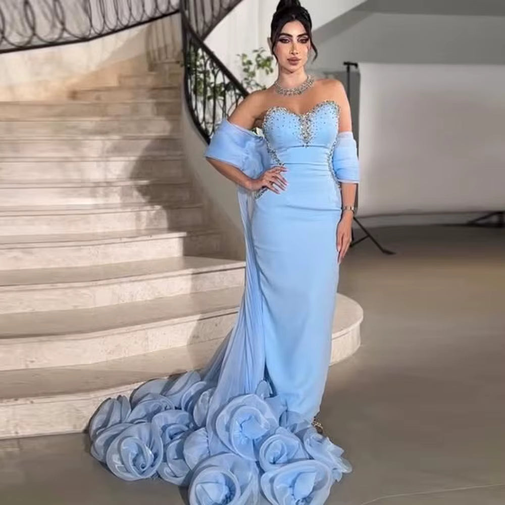 Elegant Floral Cape Jacket Beaded Long Evening Party Maxi Dress