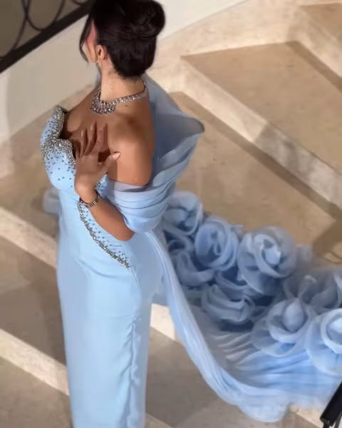 Elegant Floral Cape Jacket Beaded Long Evening Party Maxi Dress