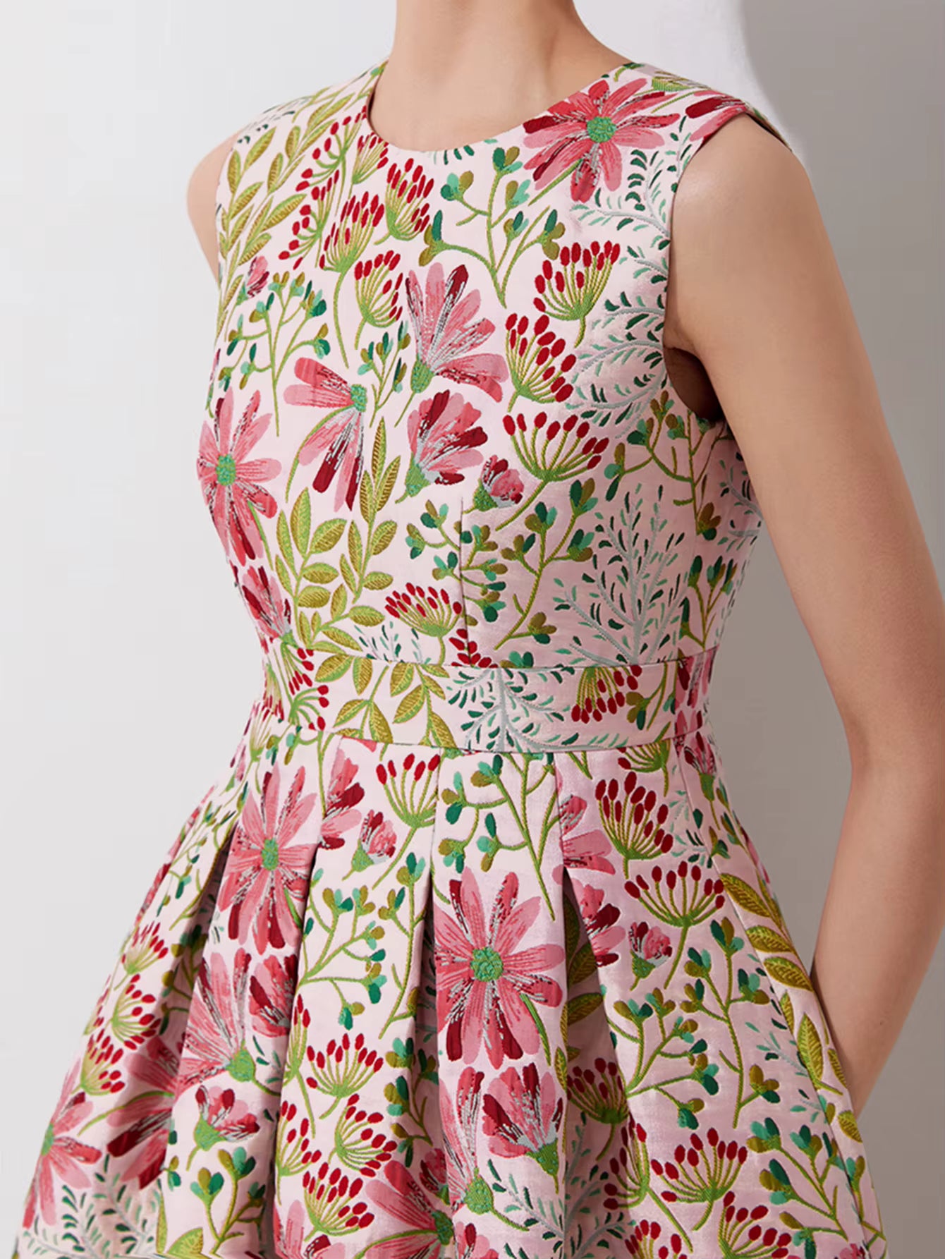 Elegant Floral Luxury Design Jacquard Party Prom Tea-Length Dress