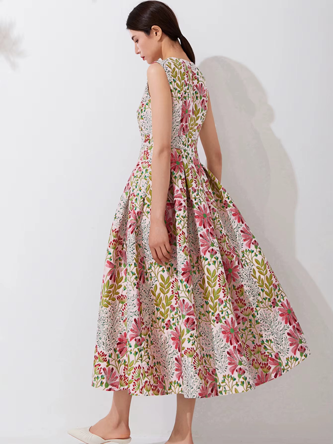 Elegant Floral Luxury Design Jacquard Party Prom Tea-Length Dress