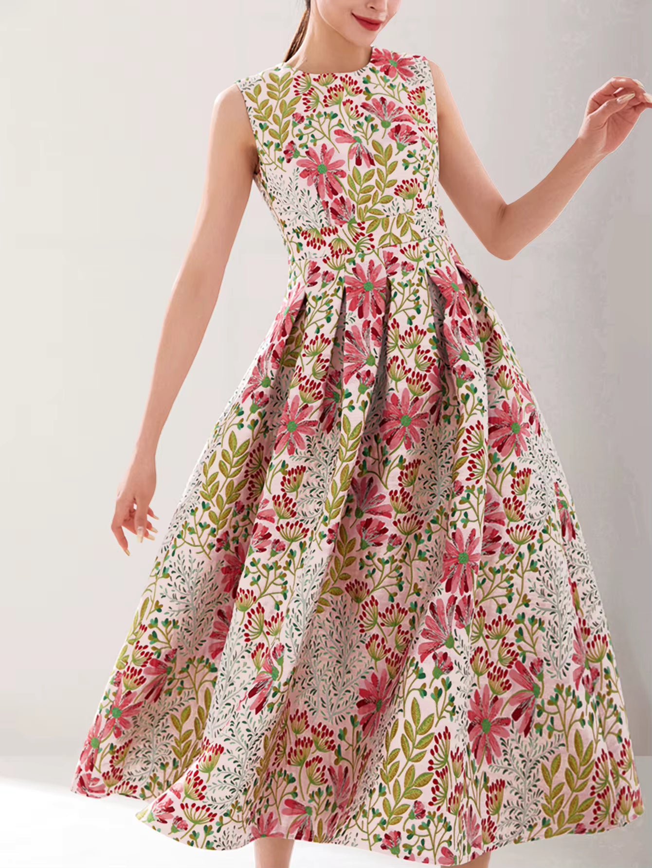Elegant Floral Luxury Design Jacquard Party Prom Tea-Length Dress
