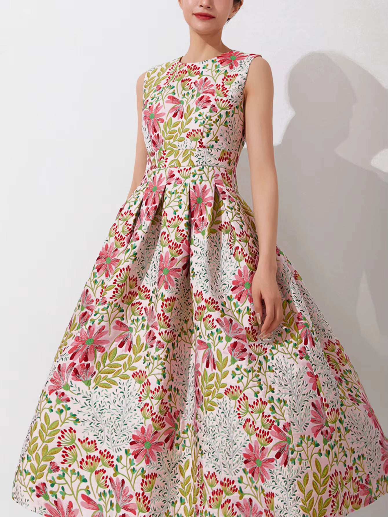 Elegant Floral Luxury Design Jacquard Party Prom Tea-Length Dress