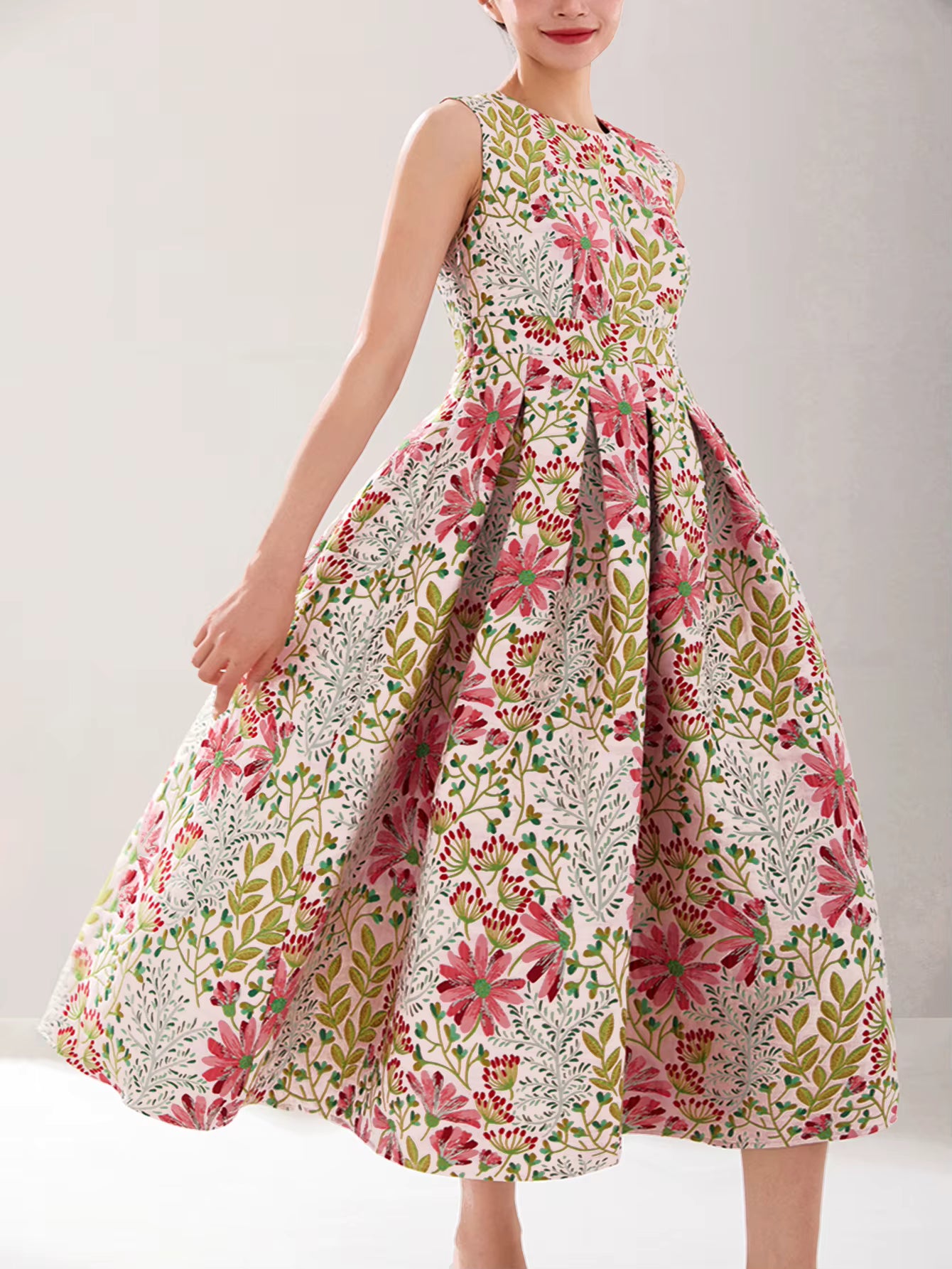 Elegant Floral Luxury Design Jacquard Party Prom Tea-Length Dress