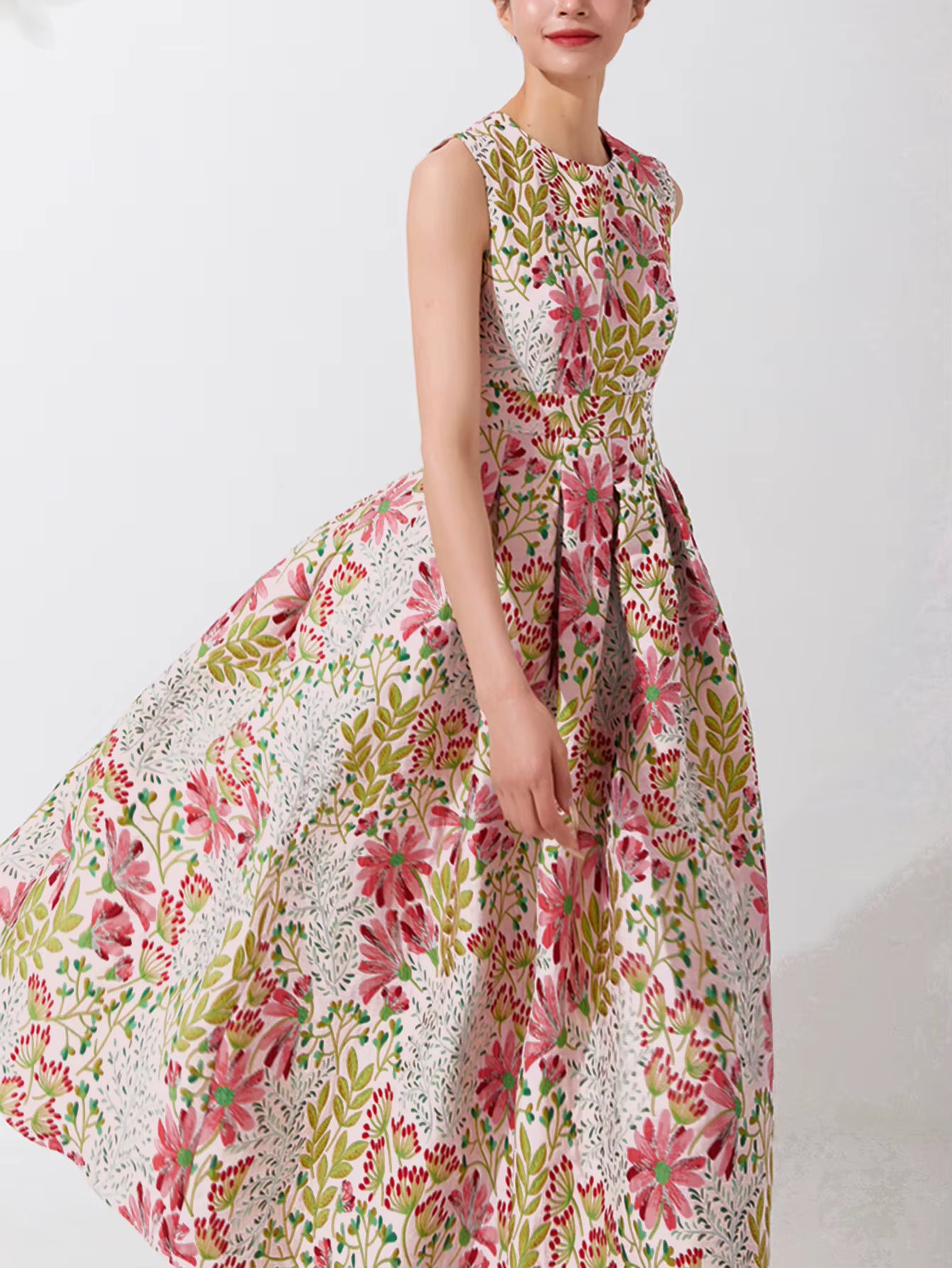 Elegant Floral Luxury Design Jacquard Party Prom Tea-Length Dress