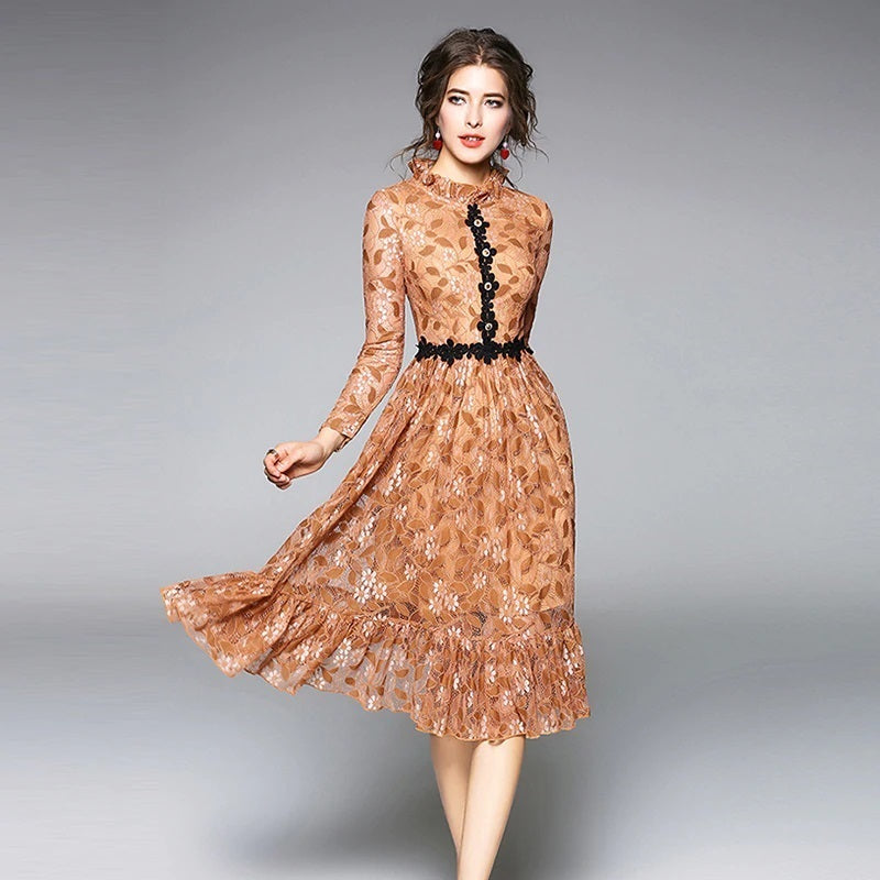 Elegant Floral Office Lady Lace Dress