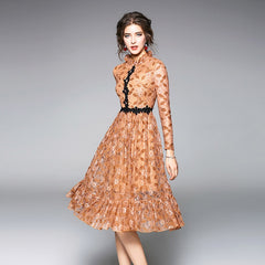 Elegant Floral Office Lady Lace Dress