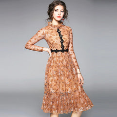 Elegant Floral Office Lady Lace Dress