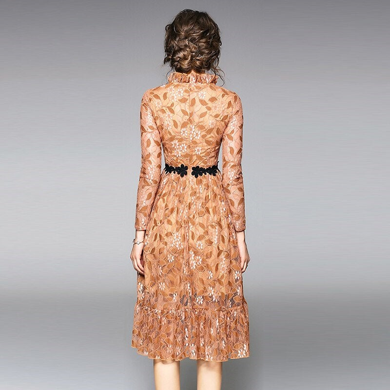 Elegant Floral Office Lady Lace Dress