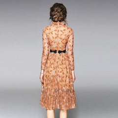 Elegant Floral Office Lady Lace Dress