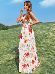Elegant Floral Print Sleeveless Backless Daily Casual Maxi Dress