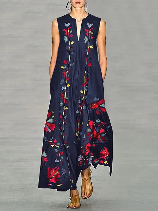 Elegant Floral Printed Long Maxi Dress