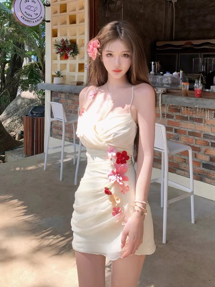 Elegant Floral Sleeveless Lace Office Lady Party Bodycon Slim Mini Dress