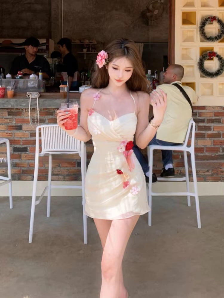 Elegant Floral Sleeveless Lace Office Lady Party Bodycon Slim Mini Dress