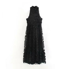 Elegant Floral Sleeveless Stand Collar Maxi Dress