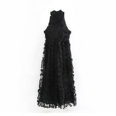Elegant Floral Sleeveless Stand Collar Maxi Dress