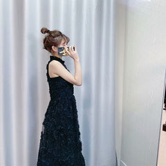Elegant Floral Sleeveless Stand Collar Maxi Dress