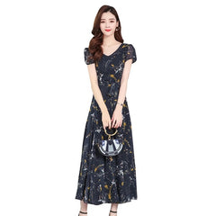 Elegant Floral V Neck Runway Chiffon Dress