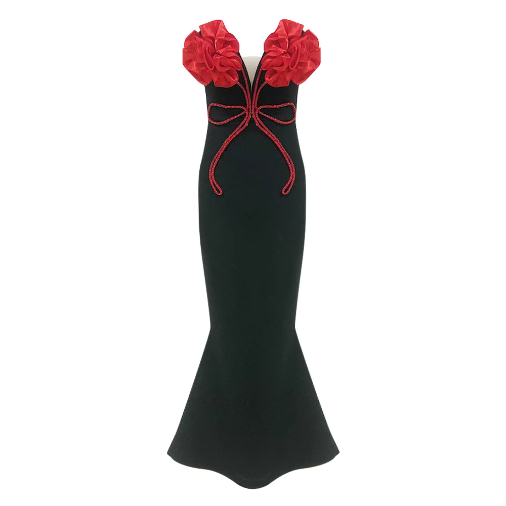 Elegant Florals Strapless Off the Shoulder Bodycon Bandage Long Maxi Dress