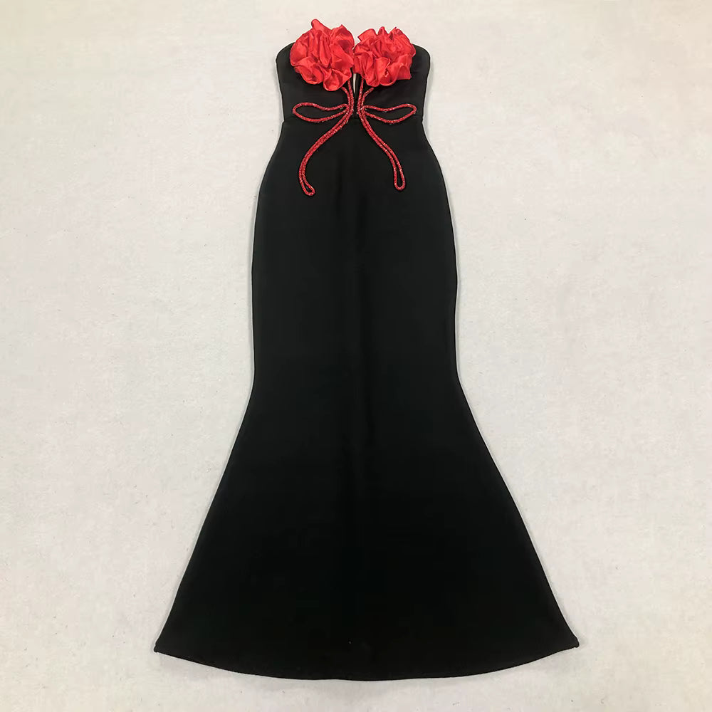 Elegant Florals Strapless Off the Shoulder Bodycon Bandage Long Maxi Dress