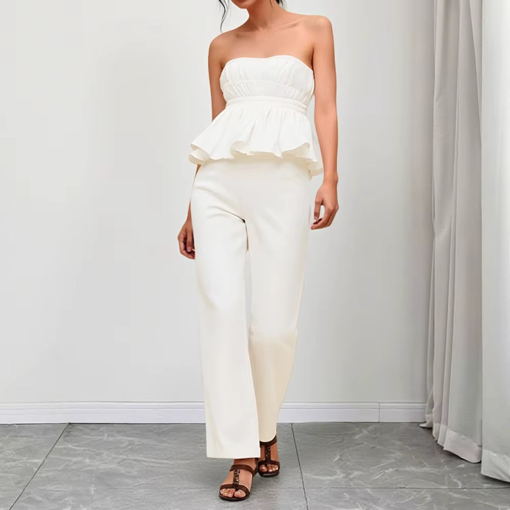 Elegant Flounce Sleeveless Strapless Natural Waist Ankle Formal Sets