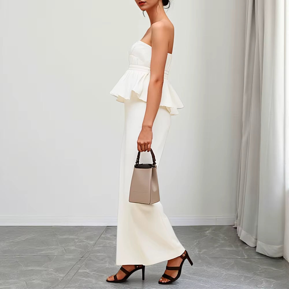 Elegant Flounce Sleeveless Strapless Natural Waist Ankle Formal Sets