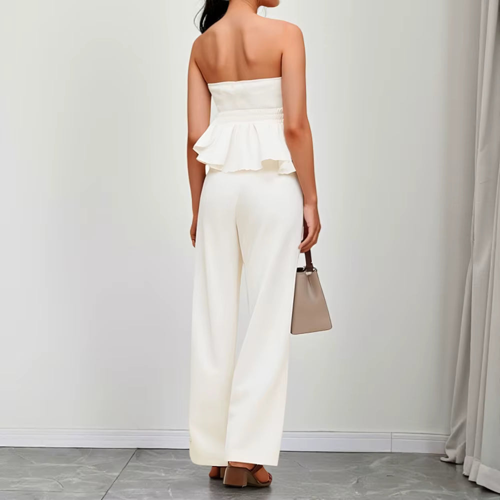 Elegant Flounce Sleeveless Strapless Natural Waist Ankle Formal Sets