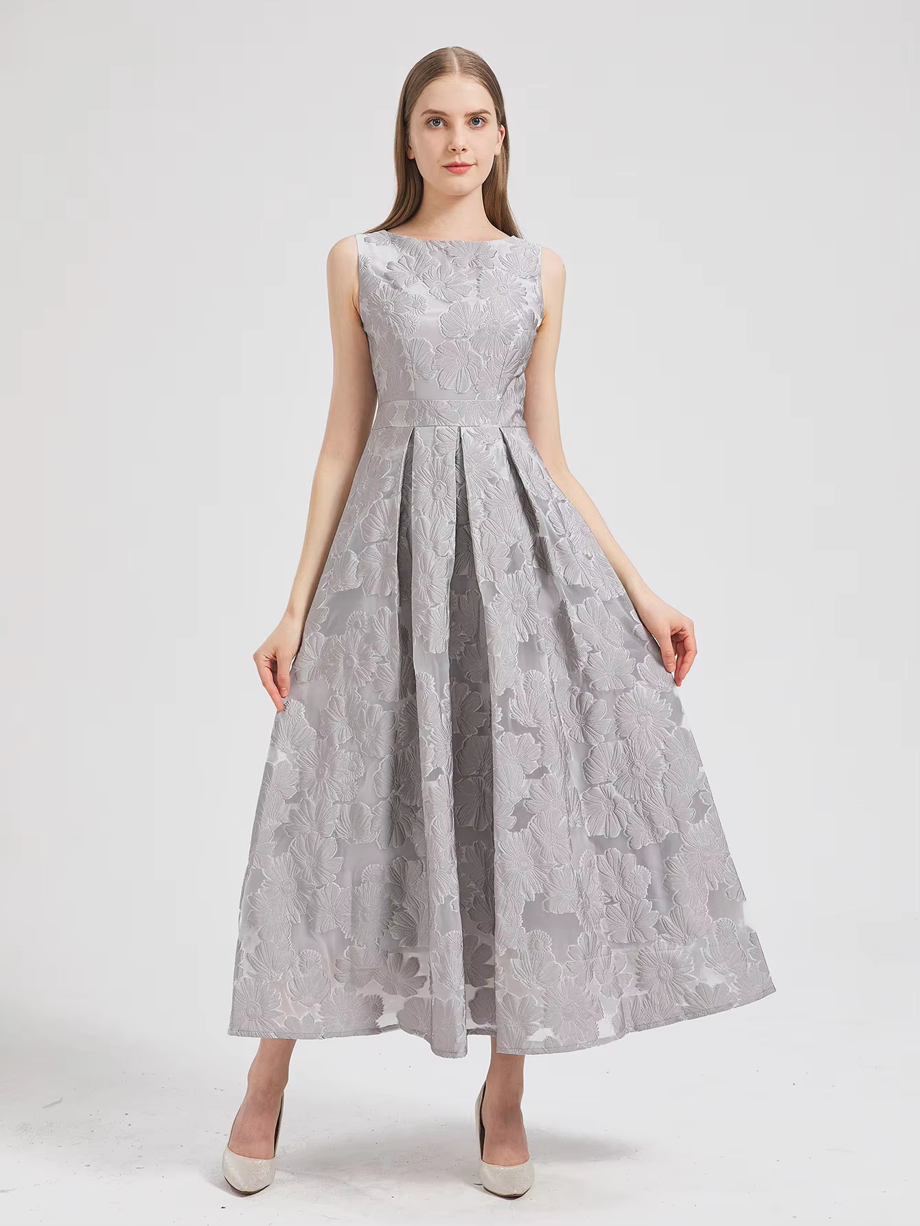 Elegant Flower Embroidery Sleeveless Lady Holiday Evening Prom Long Maxi Dress