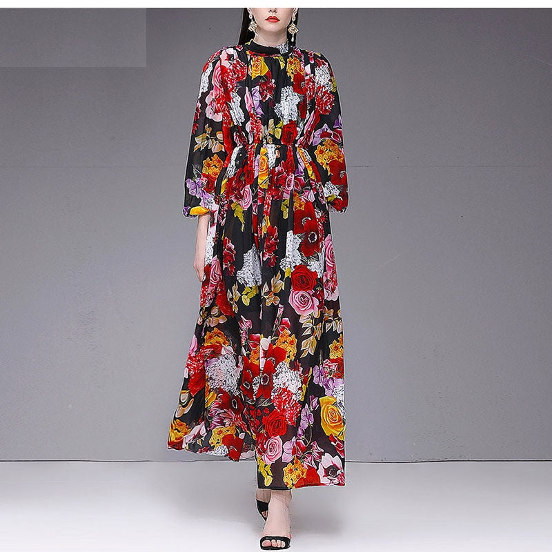 Elegant Flower Print Boho Long Maxi Dresses