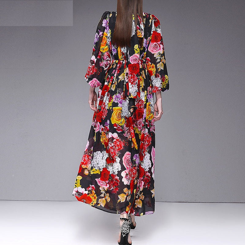 Elegant Flower Print Boho Long Maxi Dresses