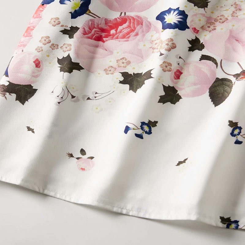 Elegant Flower Print Single-Breasted Maxi Dress